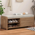 Banc de rangement avec volets décoratifs en placage d'acacia pour un charme rétro dans le salon ou l'entrée (Bleu marine)