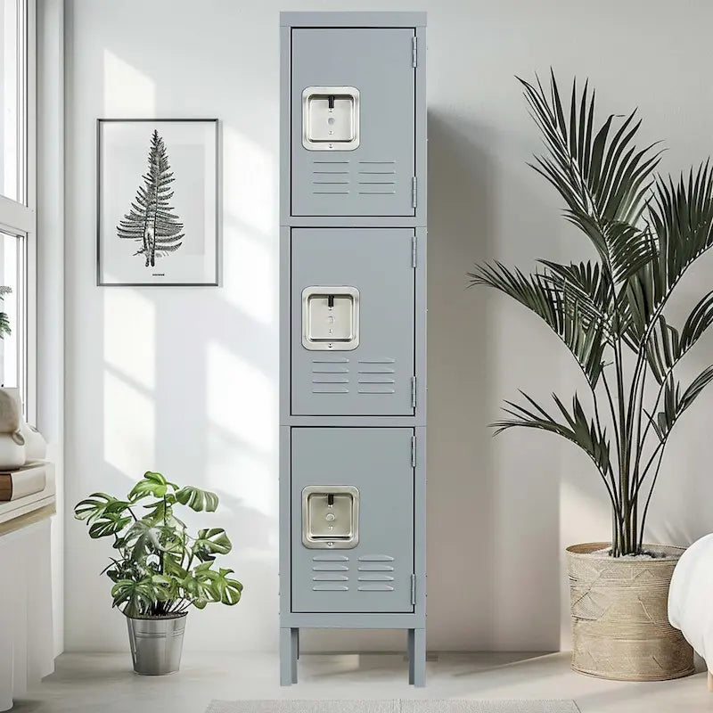 3 Door 66H Metal Lockers With Lock for Employees,Storage Locker Cabinet for Home Gym Office School Garage,Gray