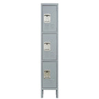 Casier en métal 3 portes 66H avec serrure pour employés, armoire de rangement pour gymnase à domicile, bureau, école, garage, gris