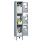 Casier en métal 3 portes 66H avec serrure pour employés, armoire de rangement pour gymnase à domicile, bureau, école, garage, gris