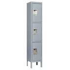 Casier en métal 3 portes 66H avec serrure pour employés, armoire de rangement pour gymnase à domicile, bureau, école, garage, gris