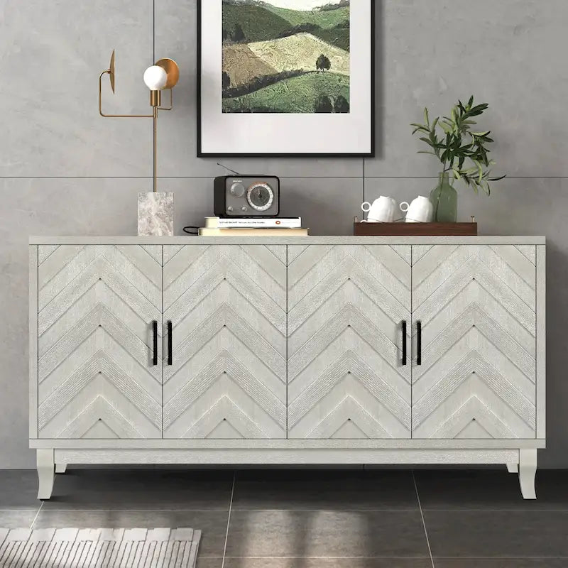 Buffet de style vintage renforcé, armoire de rangement laquée avec 4 portes en bois, buffet de rangement épaissi