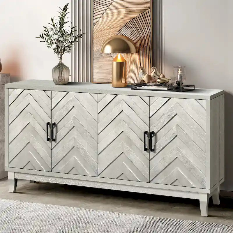 Buffet de style vintage renforcé, armoire de rangement laquée avec 4 portes en bois, buffet de rangement épaissi