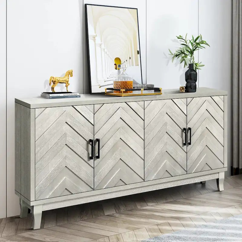 Buffet de style vintage renforcé, armoire de rangement laquée avec 4 portes en bois, buffet de rangement épaissi