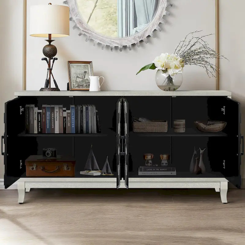 Buffet de style vintage renforcé, armoire de rangement laquée avec 4 portes en bois, buffet de rangement épaissi