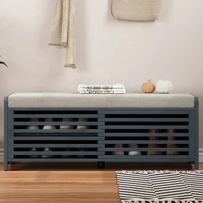 Banc de rangement en bois massif 43.30 avec stores contemporains à l'aspect vieilli