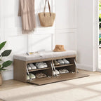 49 Banc de rangement pour chaussures, meuble à chaussures d'entrée, pouf de rangement avec coussin rembourré et portes doubles pour entrée, chambre à coucher