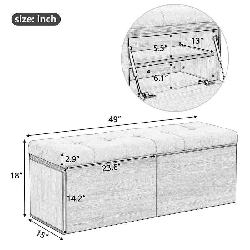 49 Banc de rangement pour chaussures, meuble à chaussures d'entrée, pouf de rangement avec coussin rembourré et portes doubles pour entrée, chambre à coucher