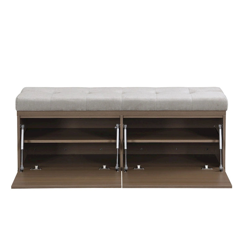 49 Banc de rangement pour chaussures, meuble à chaussures d'entrée, pouf de rangement avec coussin rembourré et portes doubles pour entrée, chambre à coucher