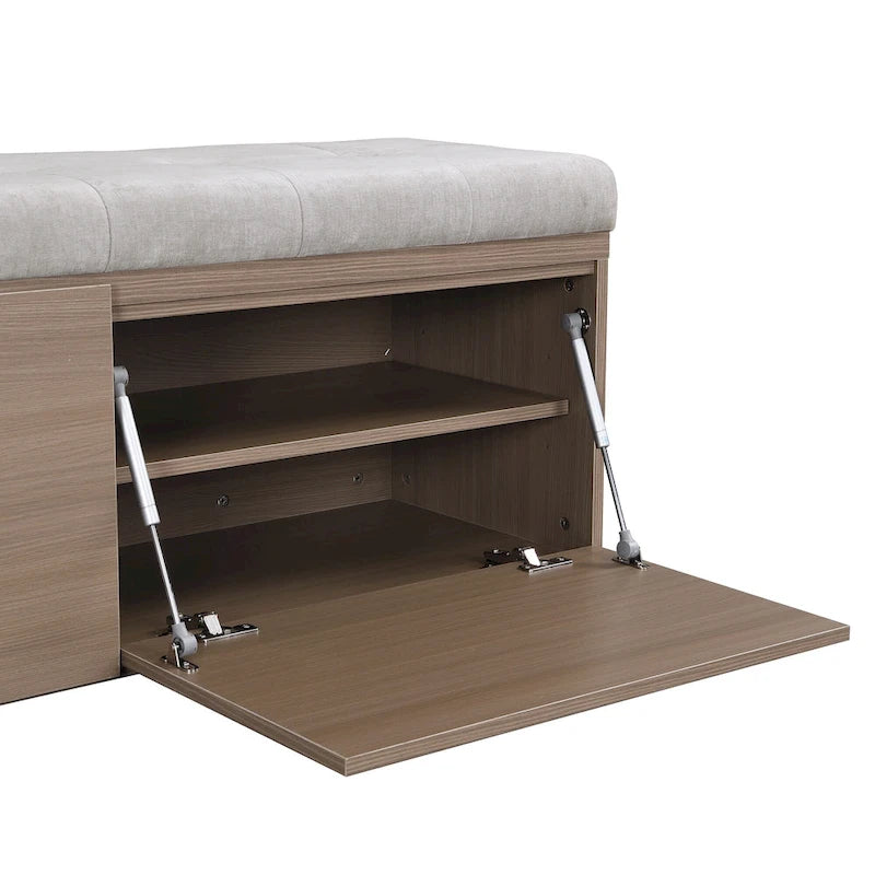 49 Banc de rangement pour chaussures, meuble à chaussures d'entrée, pouf de rangement avec coussin rembourré et portes doubles pour entrée, chambre à coucher