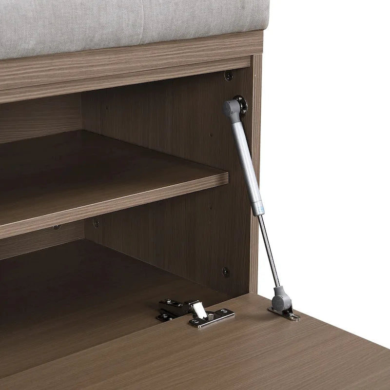 49 Banc de rangement pour chaussures, meuble à chaussures d'entrée, pouf de rangement avec coussin rembourré et portes doubles pour entrée, chambre à coucher