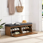 49 Banc de rangement pour chaussures, meuble à chaussures d'entrée, pouf de rangement avec coussin rembourré et portes doubles pour entrée, chambre à coucher