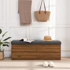 49 Banc de rangement pour chaussures, meuble à chaussures d'entrée, pouf de rangement avec coussin rembourré et portes doubles pour entrée, chambre à coucher