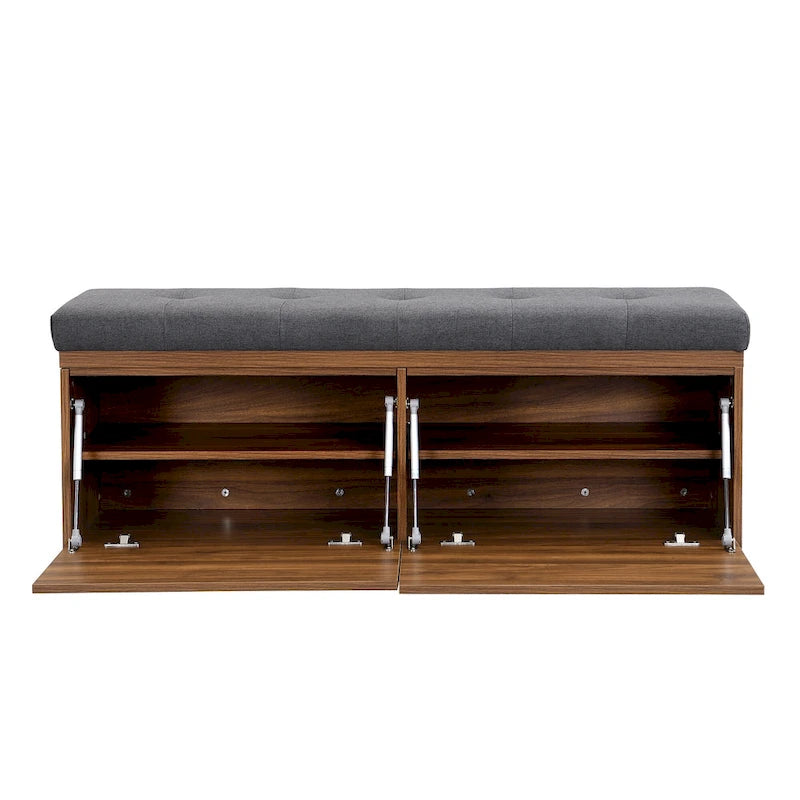 49 Banc de rangement pour chaussures, meuble à chaussures d'entrée, pouf de rangement avec coussin rembourré et portes doubles pour entrée, chambre à coucher