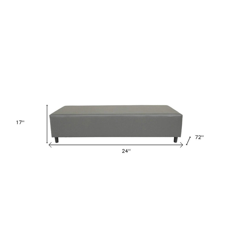 Banc rembourré en cuir véritable, gris et noir, 183 cm