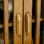 Banc à chaussures avec armoires de rangement, banc d'entrée en bambou avec coussin d'assise, 3 portes