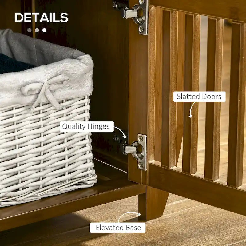 Banc à chaussures avec armoires de rangement, banc d'entrée en bambou avec coussin d'assise, 3 portes