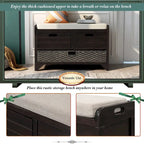 Banc de rangement en bois pour entrée avec 1 panier, 2 tiroirs et coussin amovible