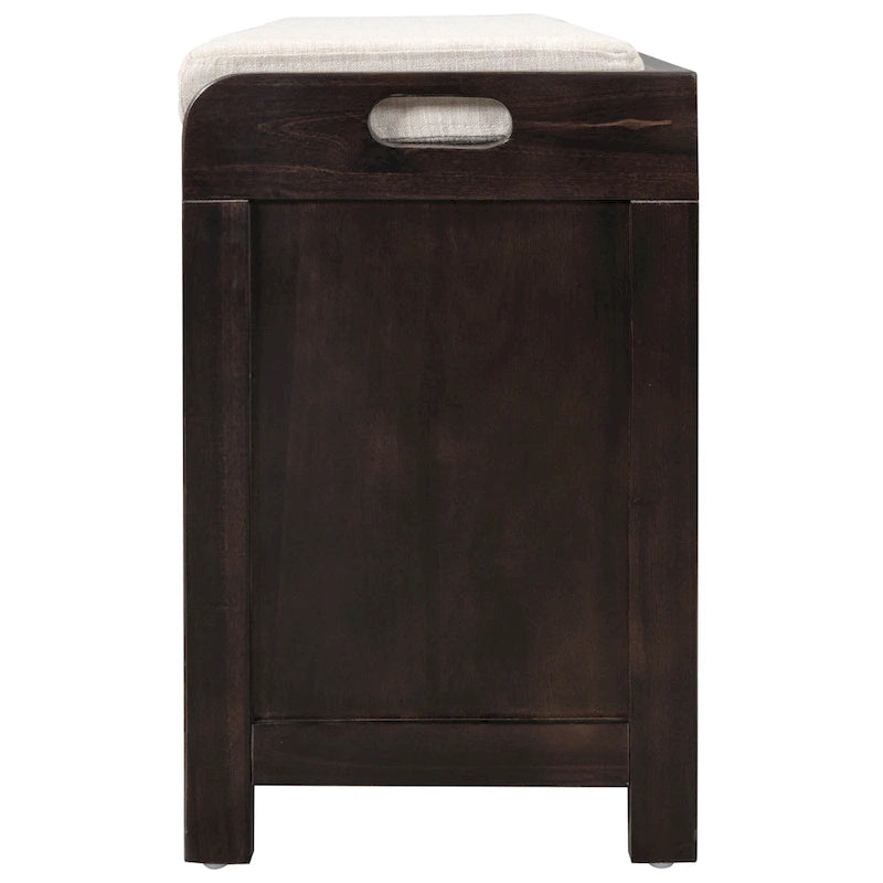 Banc de rangement en bois pour entrée avec 1 panier, 2 tiroirs et coussin amovible