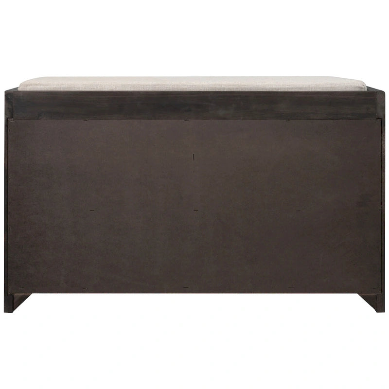 Banc de rangement en bois pour entrée avec 1 panier, 2 tiroirs et coussin amovible