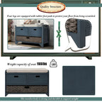 Banc de rangement en bois pour entrée avec 1 panier, 2 tiroirs et coussin amovible