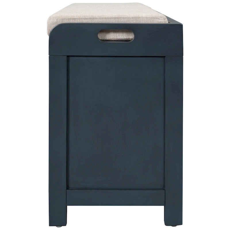 Banc de rangement en bois pour entrée avec 1 panier, 2 tiroirs et coussin amovible