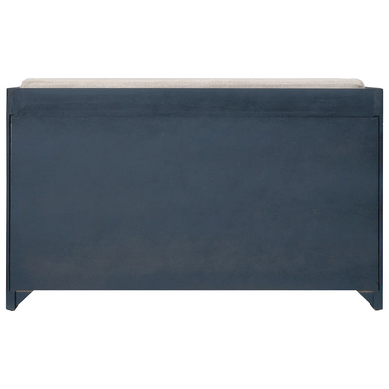Banc de rangement en bois pour entrée avec 1 panier, 2 tiroirs et coussin amovible