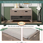 Banc de rangement en bois pour entrée avec 1 panier, 2 tiroirs et coussin amovible