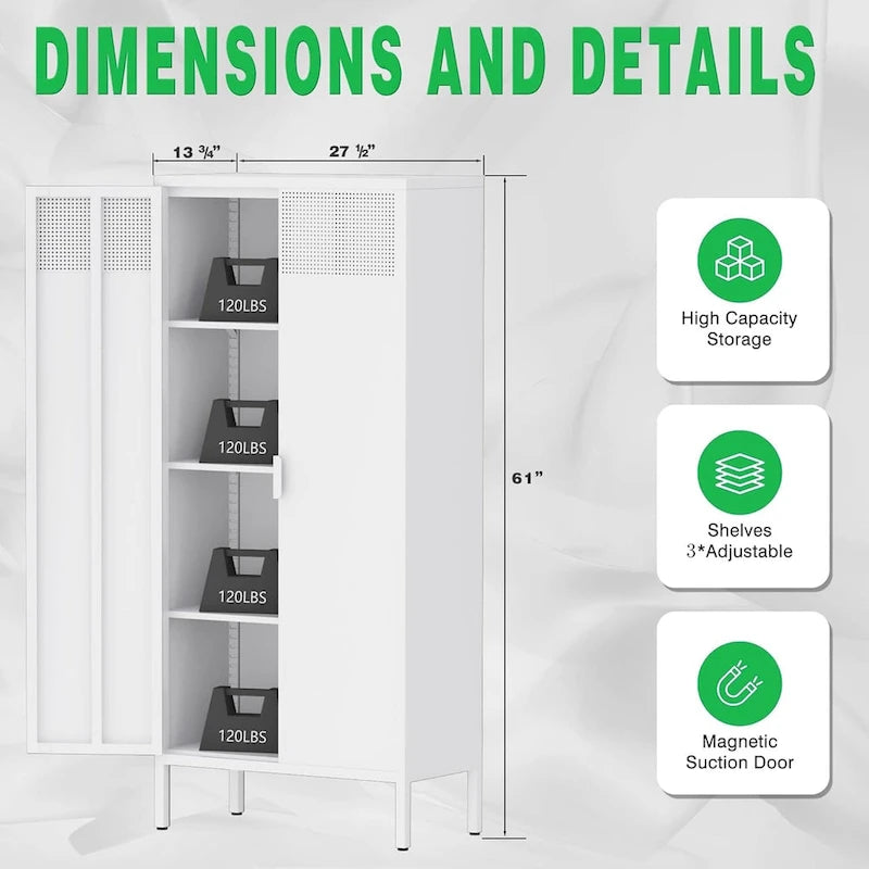 Armoire de rangement alimentaire en métal de 155 cm avec étagères réglables