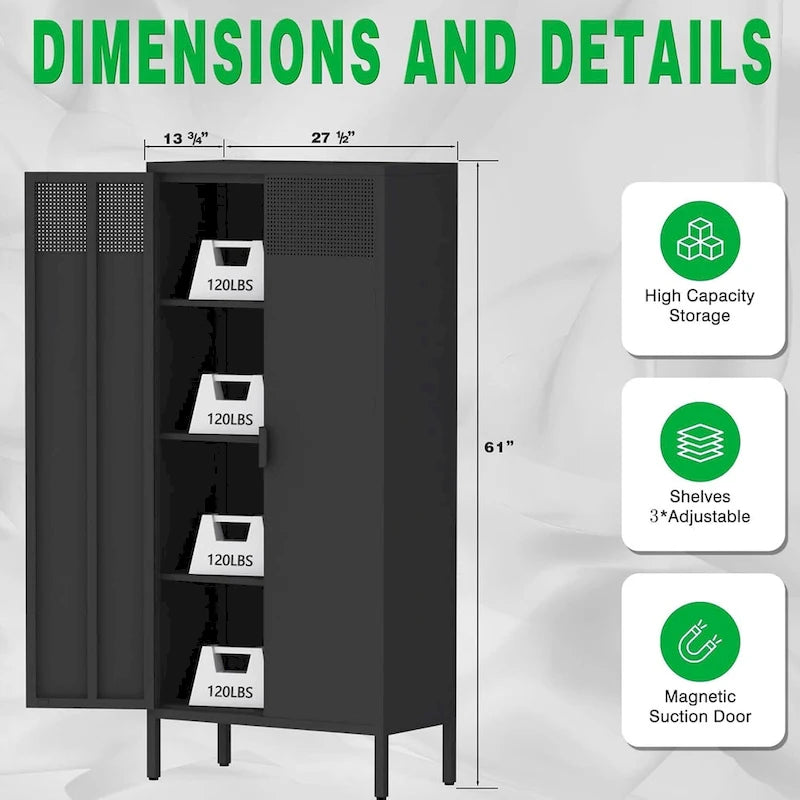 Armoire de rangement alimentaire en métal de 155 cm avec étagères réglables