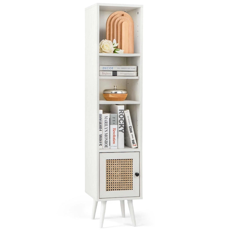 Meuble de rangement fin autoportant en rotin