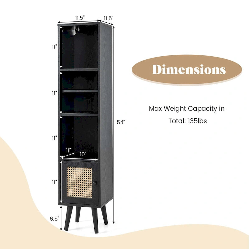 Meuble de rangement fin autoportant en rotin