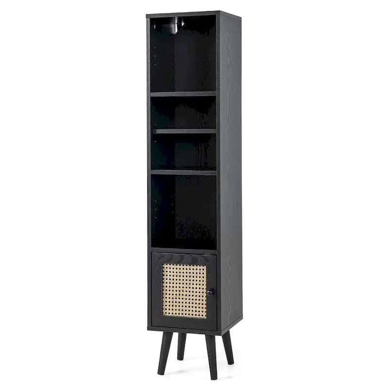 Meuble de rangement fin autoportant en rotin