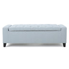 Banc coffre de rangement, tissu bleu clair, capitonné, 129,5 cm