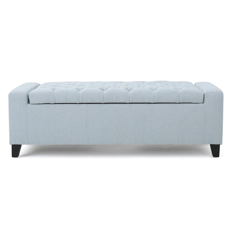 Banc coffre de rangement, tissu bleu clair, capitonné, 129,5 cm