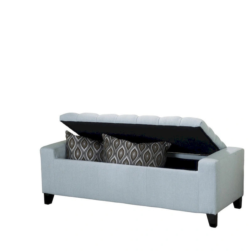 Banc coffre de rangement, tissu bleu clair, capitonné, 129,5 cm