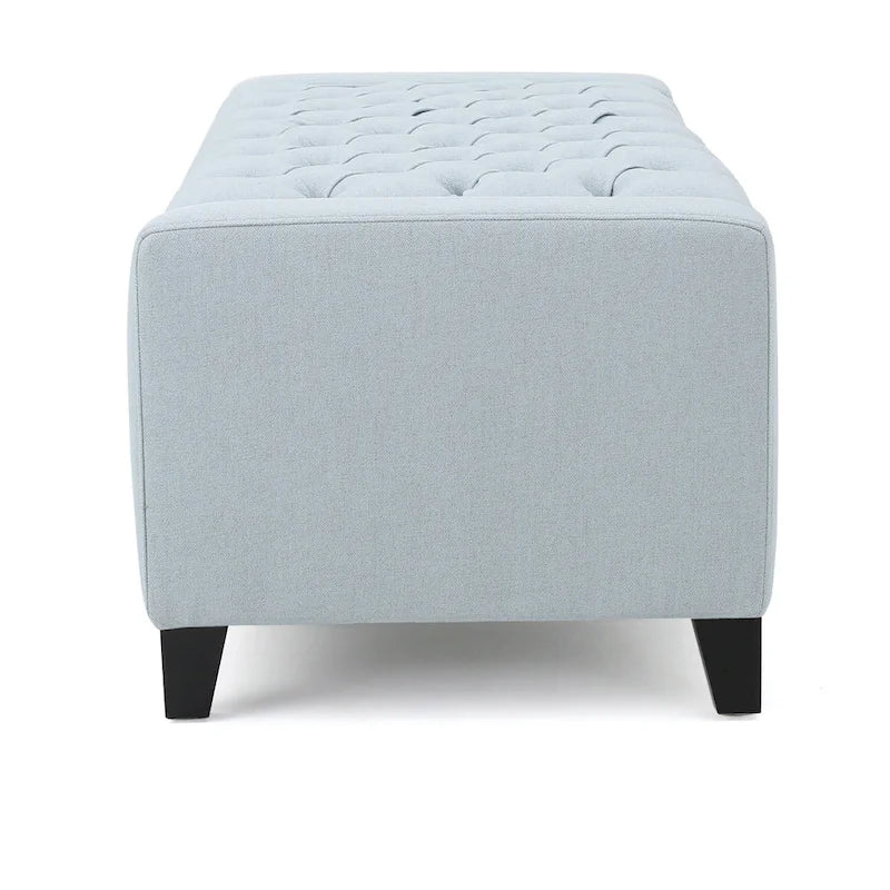 Banc coffre de rangement, tissu bleu clair, capitonné, 129,5 cm