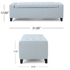 Banc coffre de rangement, tissu bleu clair, capitonné, 129,5 cm
