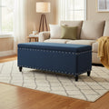 Sharon Storage Ottoman Bench, Navy Blue Fabric, Nailhead Trim, 42 Inch