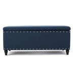 Banc ottoman de rangement en tissu bleu marine de 42 po avec garniture cloutée