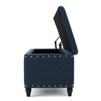 Banc ottoman de rangement en tissu bleu marine de 42 po avec garniture cloutée