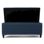 Banc ottoman de rangement en tissu bleu marine de 42 po avec garniture cloutée