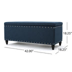 Banc ottoman de rangement en tissu bleu marine de 42 po avec garniture cloutée