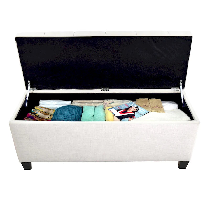 Banc de rangement en lin capitonné diamant