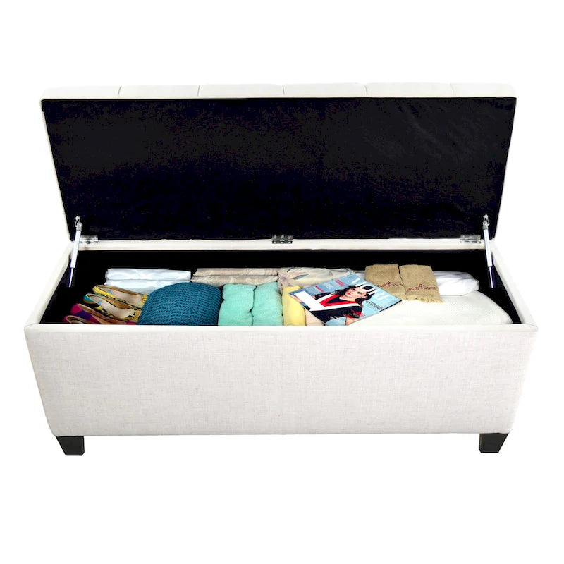 Banc de rangement en lin capitonné diamant