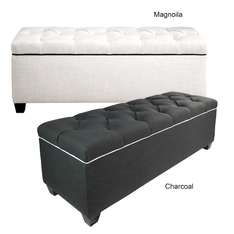 Banc de rangement en lin capitonné diamant