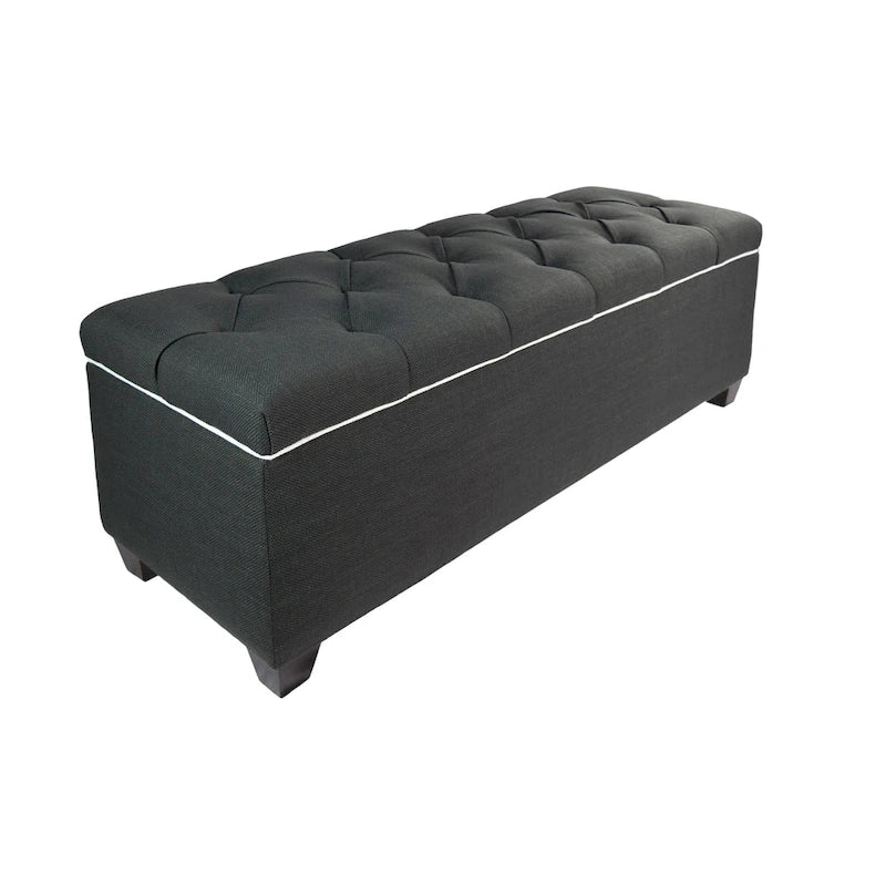Banc de rangement en lin capitonné diamant