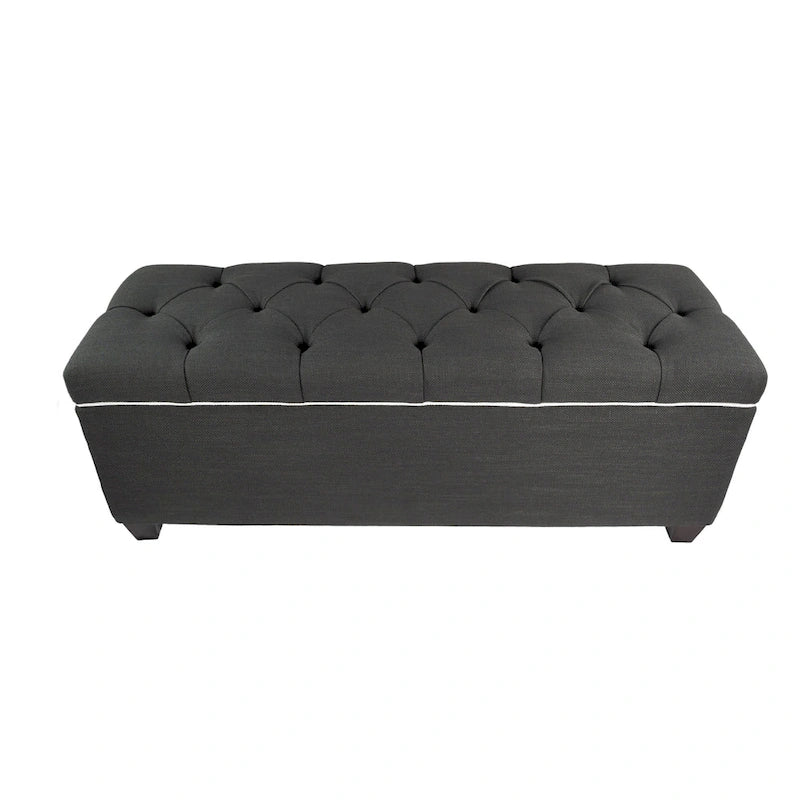 Banc de rangement en lin capitonné diamant