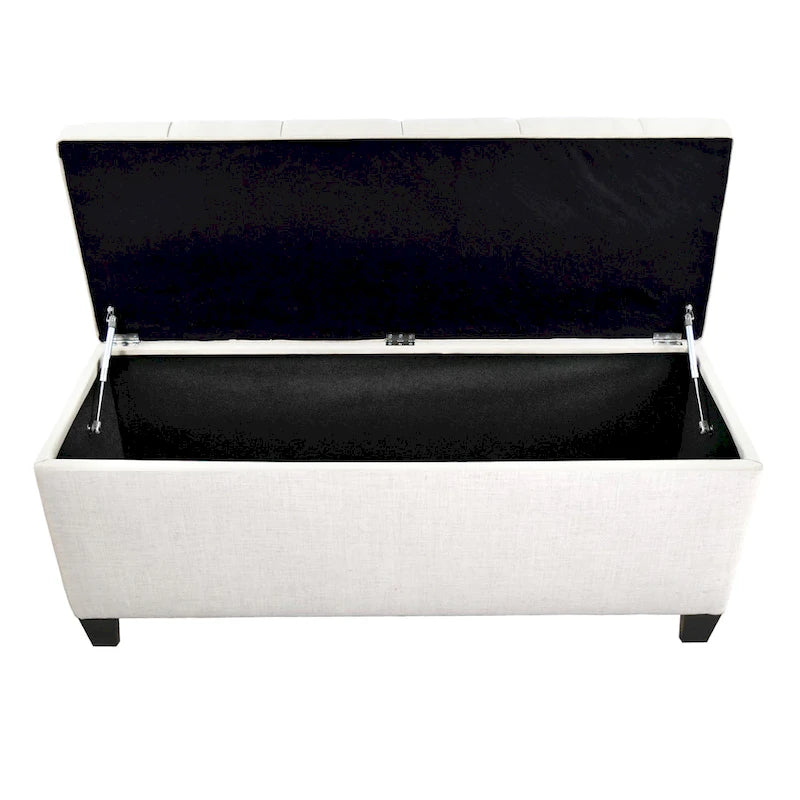 Banc de rangement en lin capitonné diamant