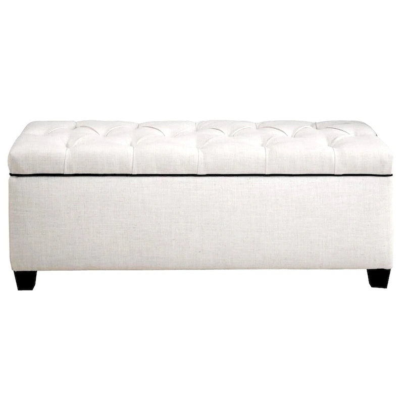 Banc de rangement en lin capitonné diamant